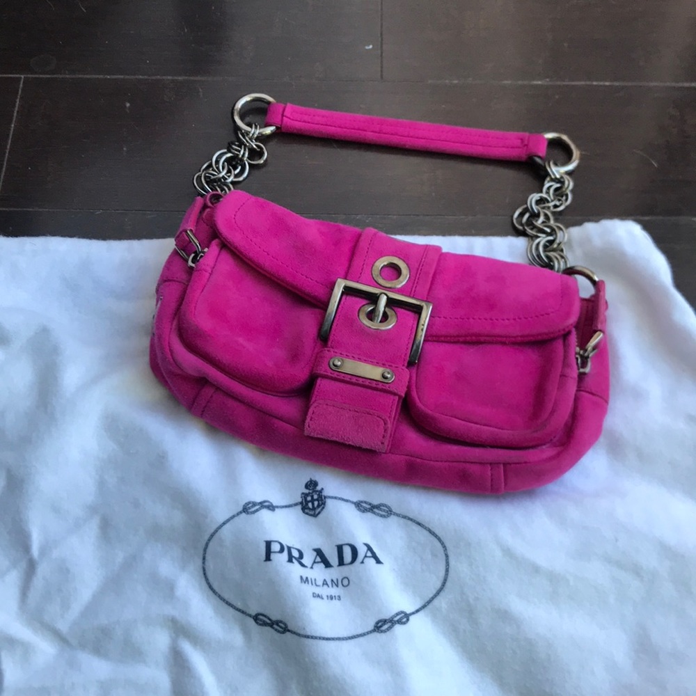 Prada Pattina Fuxia Camoscio Micro Suede Handbag